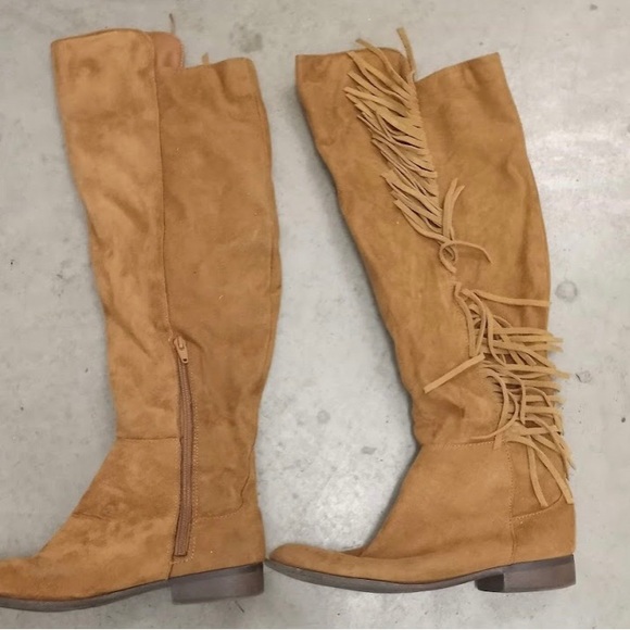 Tan / darker tan fringe knee boots - Picture 1 of 2
